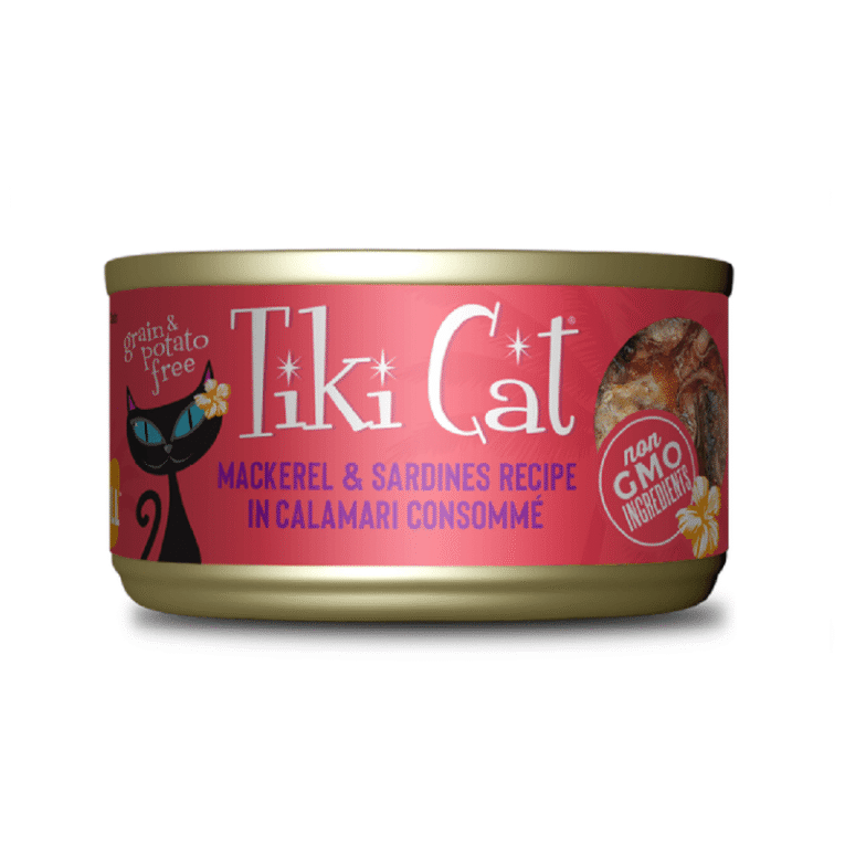 Alimento Húmedo Para Gato Tiki Cat Caballa y Sardinas Calamar